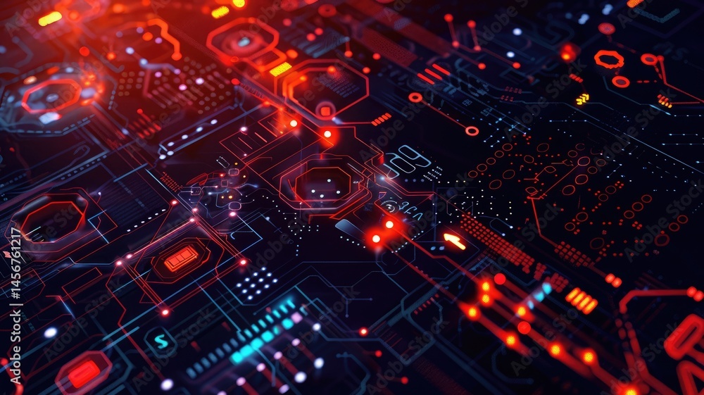 Poster abstract digital shape or line of technological cyber style particle design connect in surreal elect