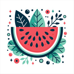 WWatermelon slice decorated with chanterelles. Flat vector.eb