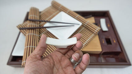 Tray and utensils for traditional Japanese food
