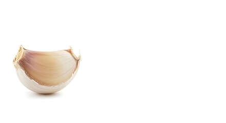 garlic clove close up, sliced, healthy food concept, subject left, copy space right. ,isolated on bright background, no text
