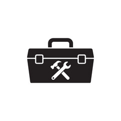 Toolbox Icon with Hammer and Wrench Silhouette Vector on White Background