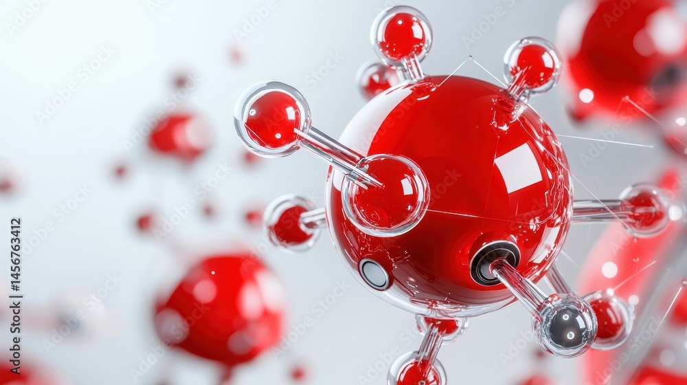 Poster close-up of a red abstract molecular structure with glossy spheres and connections.