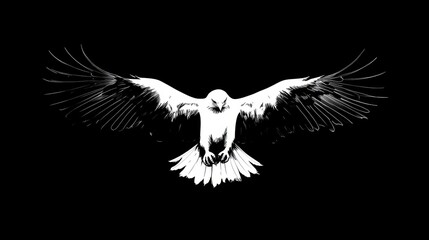 Majestic Bird of Prey in Flight: A Striking Black and White Illustration of an Eagle Soaring