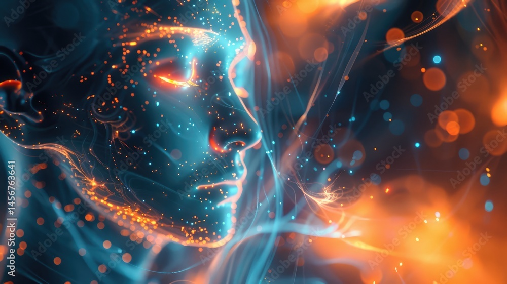 Poster this captivating abstract image blends the concepts of artificial intelligence and technology, showc