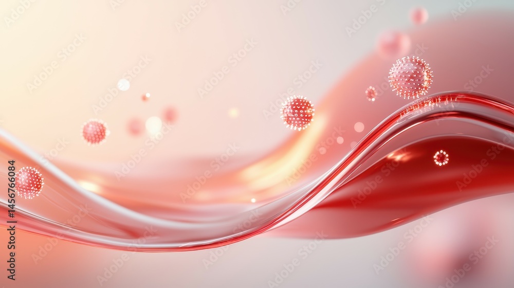 Poster abstract red liquid waves with shimmering particles, evoking a sense of fluidity.