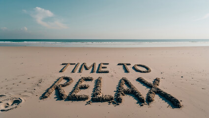 Fototapeta premium Time to relax writing on the sand of tropical beach