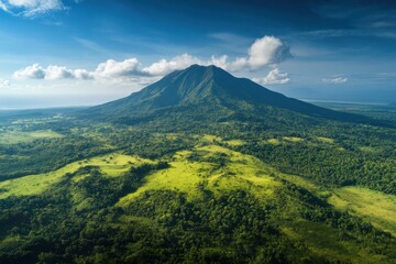 Fototapeta premium Majestic volcanic landscape captured from above in a vibrant green setting
