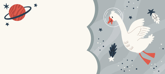 Space kids poster.Animal astronauts in among the stars and comets,Giraffe.A postcard, a flyer, an invitation.Vector cartoon flat illustration.