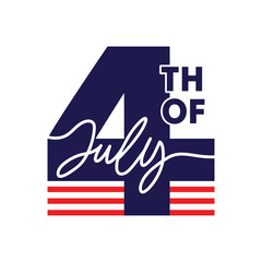 4th of July logo design with American flag red stripes on white background. 4th July sticker, label, tag, badge to celebrate US Independence Day. America 250 years anniversary celebration poster.