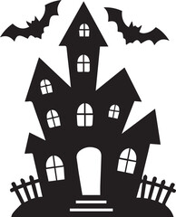 white haunted house vector, spooky house illustration, Halloween haunted mansion, scary building cartoon,