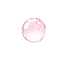 Obraz premium A single pink soap bubble floating against a white background, showcasing soft reflections and delicate curves, perfect for creative designs and backgrounds.