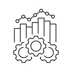 Obraz premium Gears And Graph Line Icon. Data Analysis, Process Optimization, And Performance Metrics Outline Symbol. Business Intelligence And Efficiency Improvement. Editable Stroke. Isolated Vector Illustration