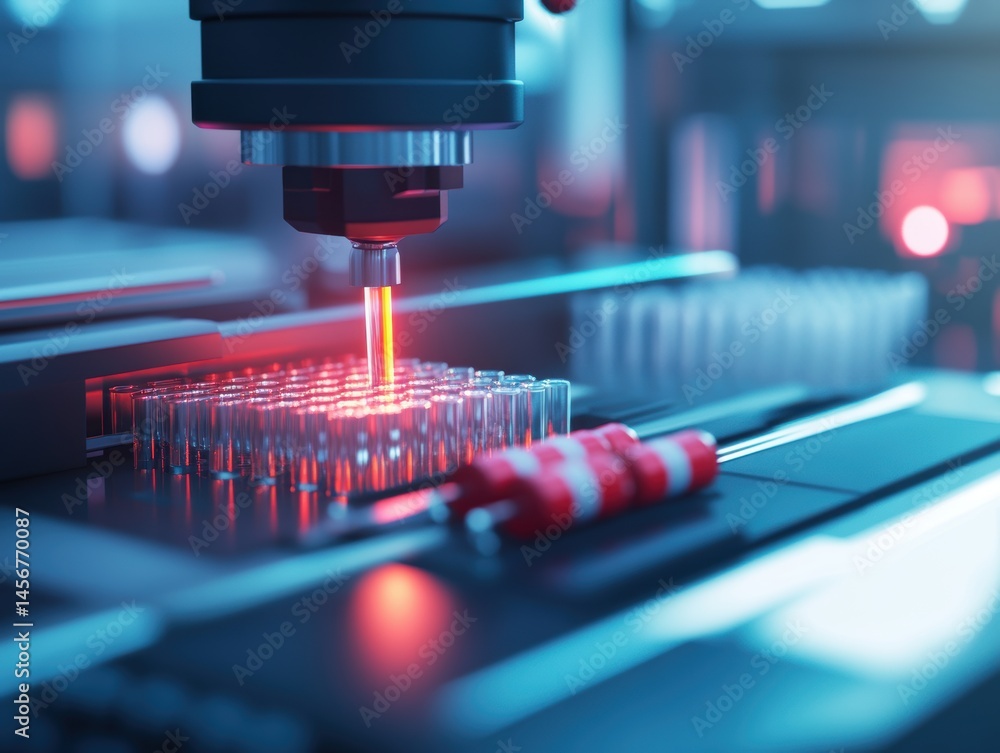Poster automated laboratory system dispensing liquid into vials for pharmaceutical research and development