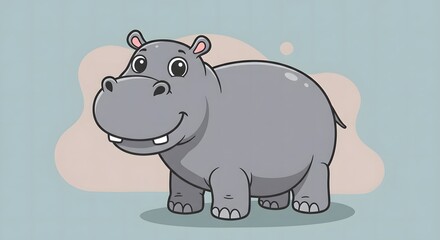 Obraz premium Cartoon Hippopotamus Illustration Standing with a Friendly Smile for Kids