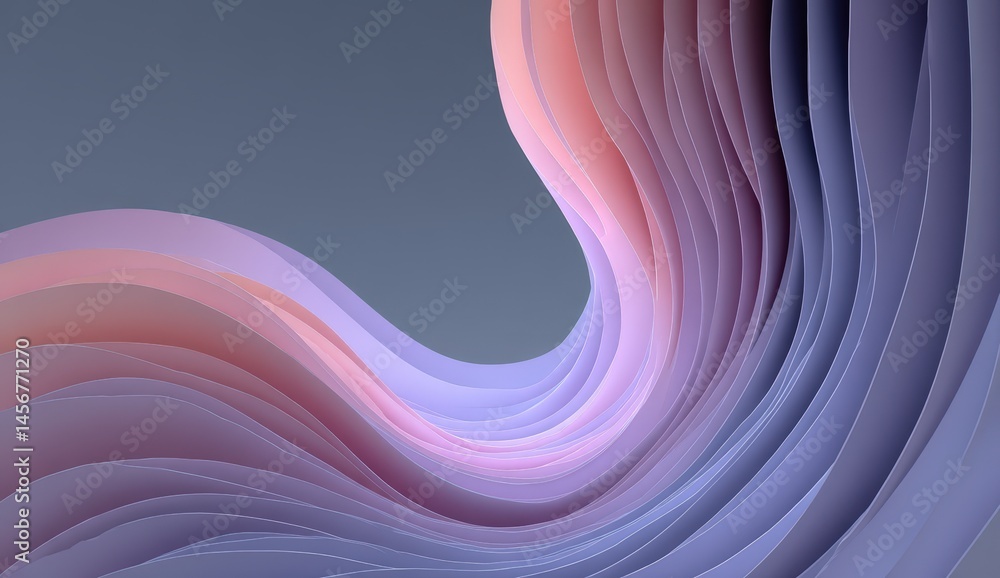 Poster abstract 3d waves of layered pastel shapes create a fluid, modern design with gentle gradients of pi