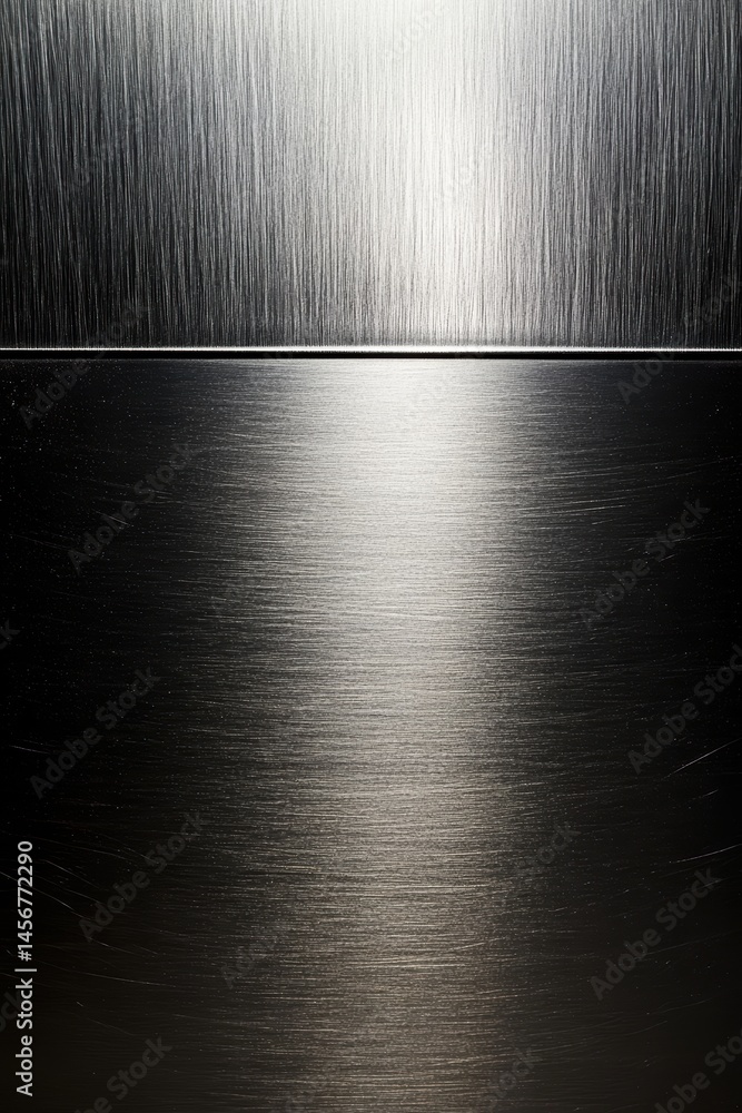 Poster brushed metal texture background close up with vertical lines and horizontal division for modern ind