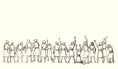 Obraz premium Pencil drawing. The Fall of the Walls of Jericho