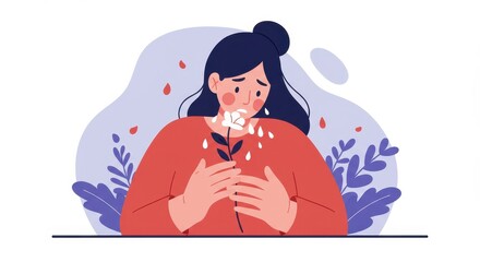 Heartbreak and Grief: A Woman Weeping, Holding a Flower