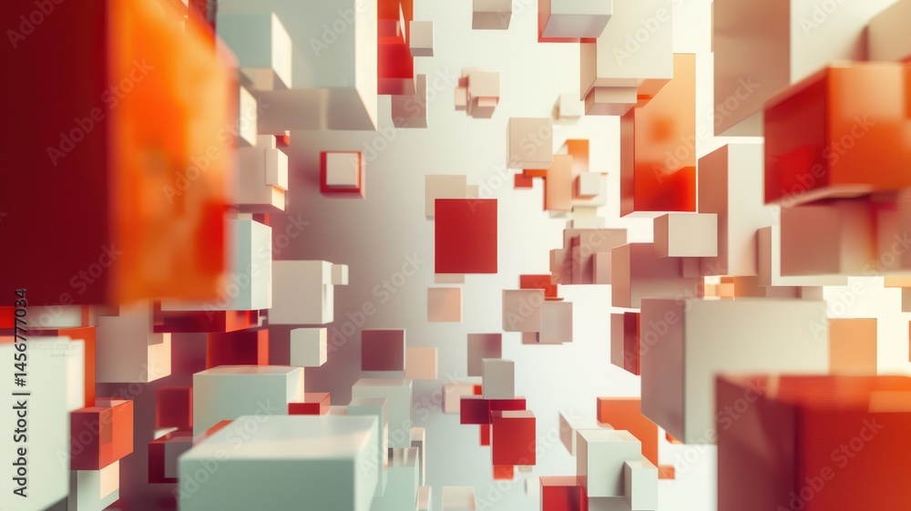 Poster abstract picture micro particle in geometric shape represent data flow. vivid flowing object with hi