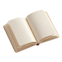 Open Blank Book with Cream Pages and Soft Cover on White Background