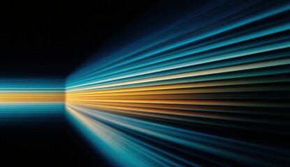 Fototapeta premium Abstract image featuring dynamic, colorful light streaks converging toward a distant vanishing point on a dark background.