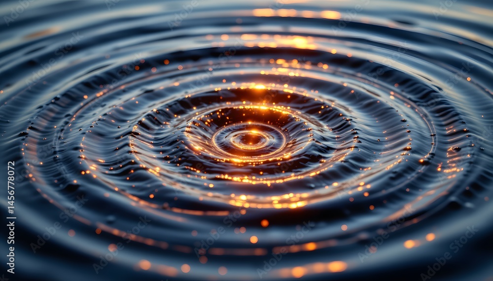 Poster ripples of light: an abstract macro photograph of water ripples radiating outward, reflecting and re