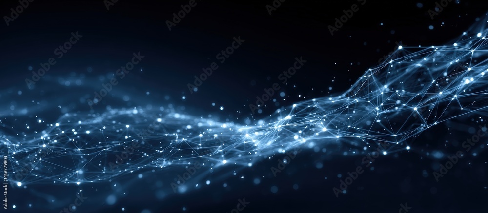 Poster abstract digital network with glowing connected points on a dark background, representing technology