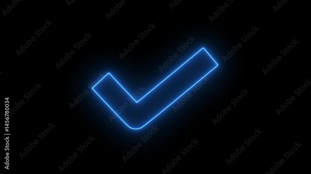 Poster check mark inside a circle animated. glowing neon line check mark icon animation. tick mark, done, c