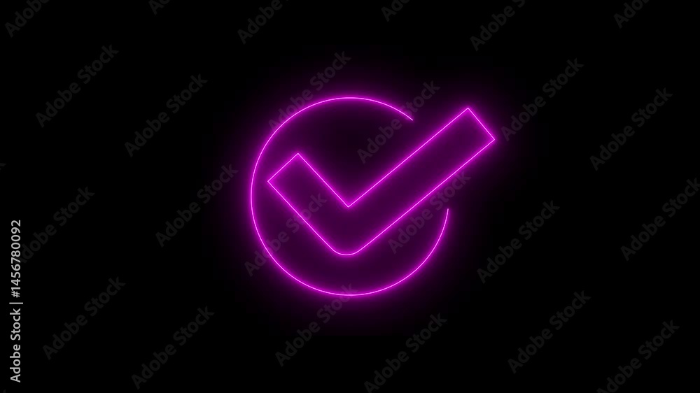 Poster check mark inside a circle animated. glowing neon line check mark icon animation. tick mark, done, c