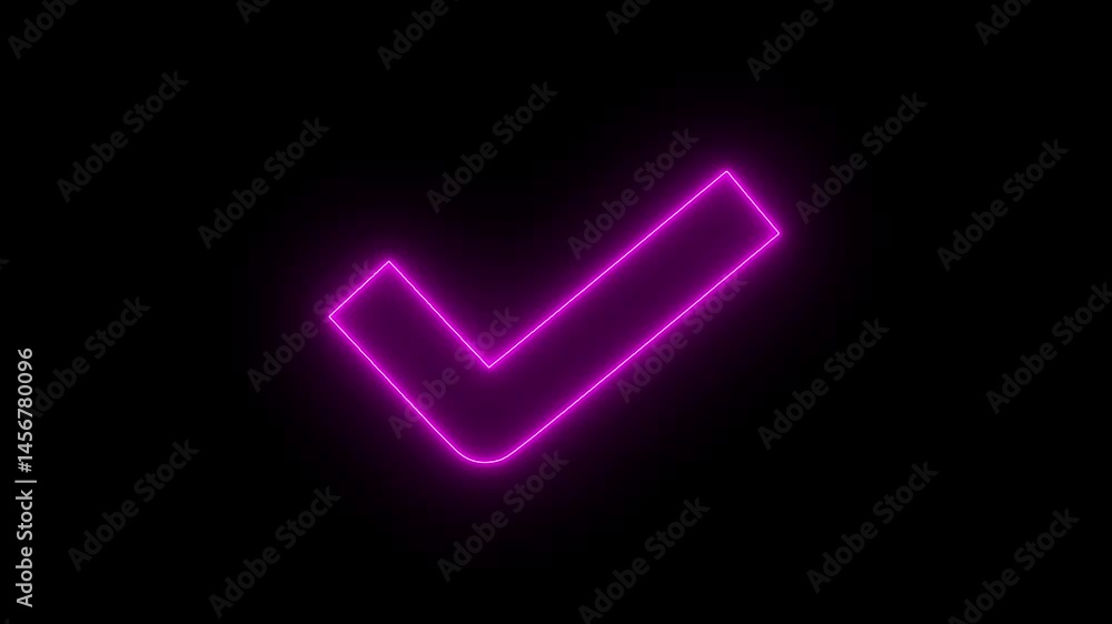 Poster check mark inside a circle animated. glowing neon line check mark icon animation. tick mark, done, c