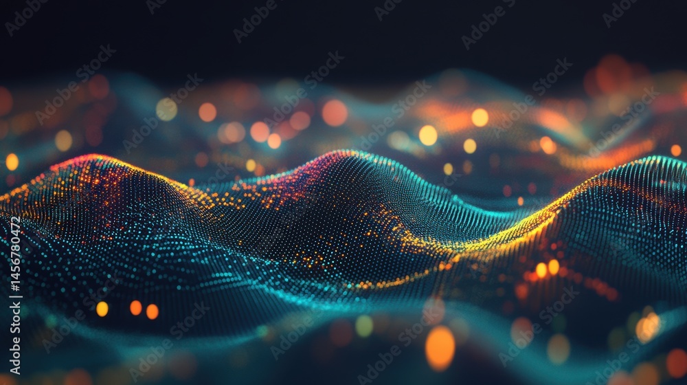 Aufkleber abstract data landscape with glowing particles and wavy terrain for technology background