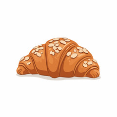 Top of a croissant adorned with almonds, layered design, brown and white