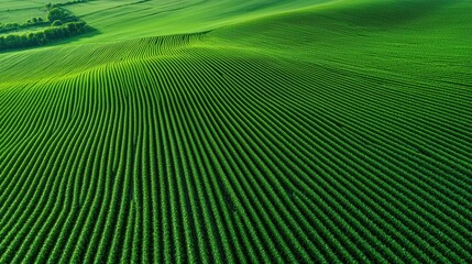 Lush green fields with beautifully patterned rows, creating a serene landscape.