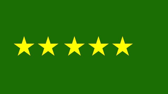 Shiny metallic chrome stars in five row design, perfect for decoration on green screen. 5 out of 5 Gold star rating with transparent alpha layer and light sweep shine. 4K