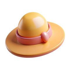 Fototapeta premium Stylish Summer Hat,a Pastel Yellowcreationwith Pink Band.3Drender,smoothtexture,appealingdesign.Perfectfor Summer Fashion Illustration