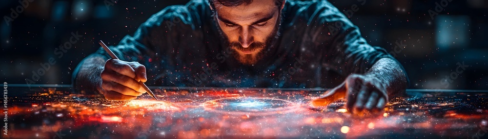 Aufkleber a designer sketching on a holographic canvas to create a 3d product model