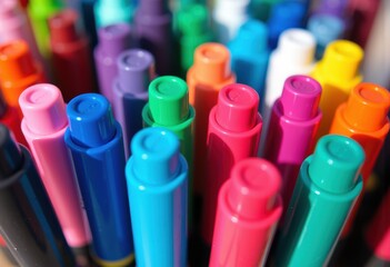 A vibrant collection of colorful markers arranged in a creative display