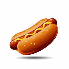 An illustration of a hotdog with yellow mustard on a bun against a white background