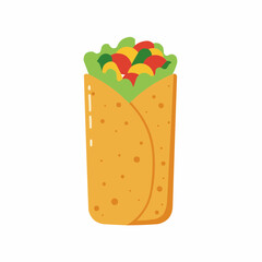 Colorful wrap filled with lettuce and topping, in tortilla