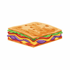 A cartoon sandwich. It includes lettuce, tomato, cheese, and bread as ingredients
