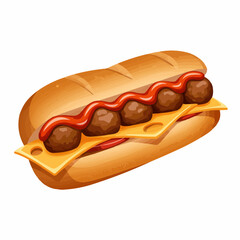 Meatball sandwich; bread, sauce, meatballs, cheese. Portion in the bottom right