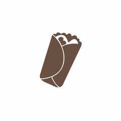 Simple illustration of a wrap/burrito. Solid brown on white background