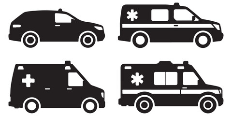 set of black ambulance icon, ambulance silhouette vector illustration-simple, outline coloring book page line art 