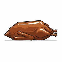 Illustration of a roasted fowl, showing dark brown skin, ready to serve