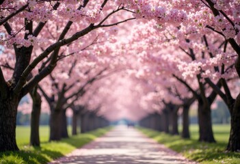 Naklejka premium Beautiful cherry blossom trees lining a serene pathway in spring