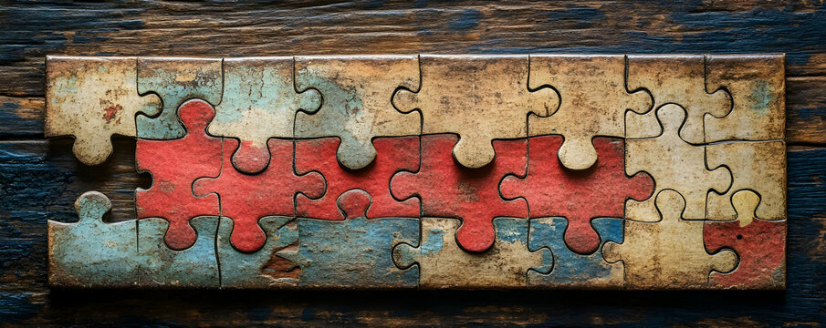 Antique Wooden Jigsaw Puzzle Illustration