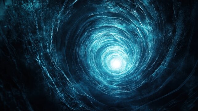 Fototapeta Abstract blue vortex tunnel with light at the end, creating a sense of depth and movement. Concept of future, travel, time, technology, energy, and science fiction.