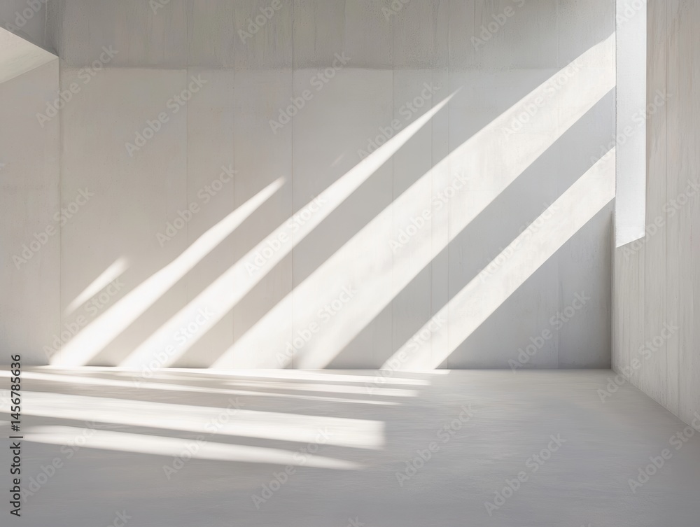 Poster sunlight streams through window illuminating empty white concrete room architectural interior design