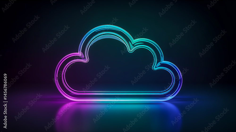 Poster rainbow glossy 3d cloud icon on dark background – cloud computing concept