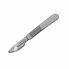 A gray scalpel is angled on a white background with clear serration for easy use